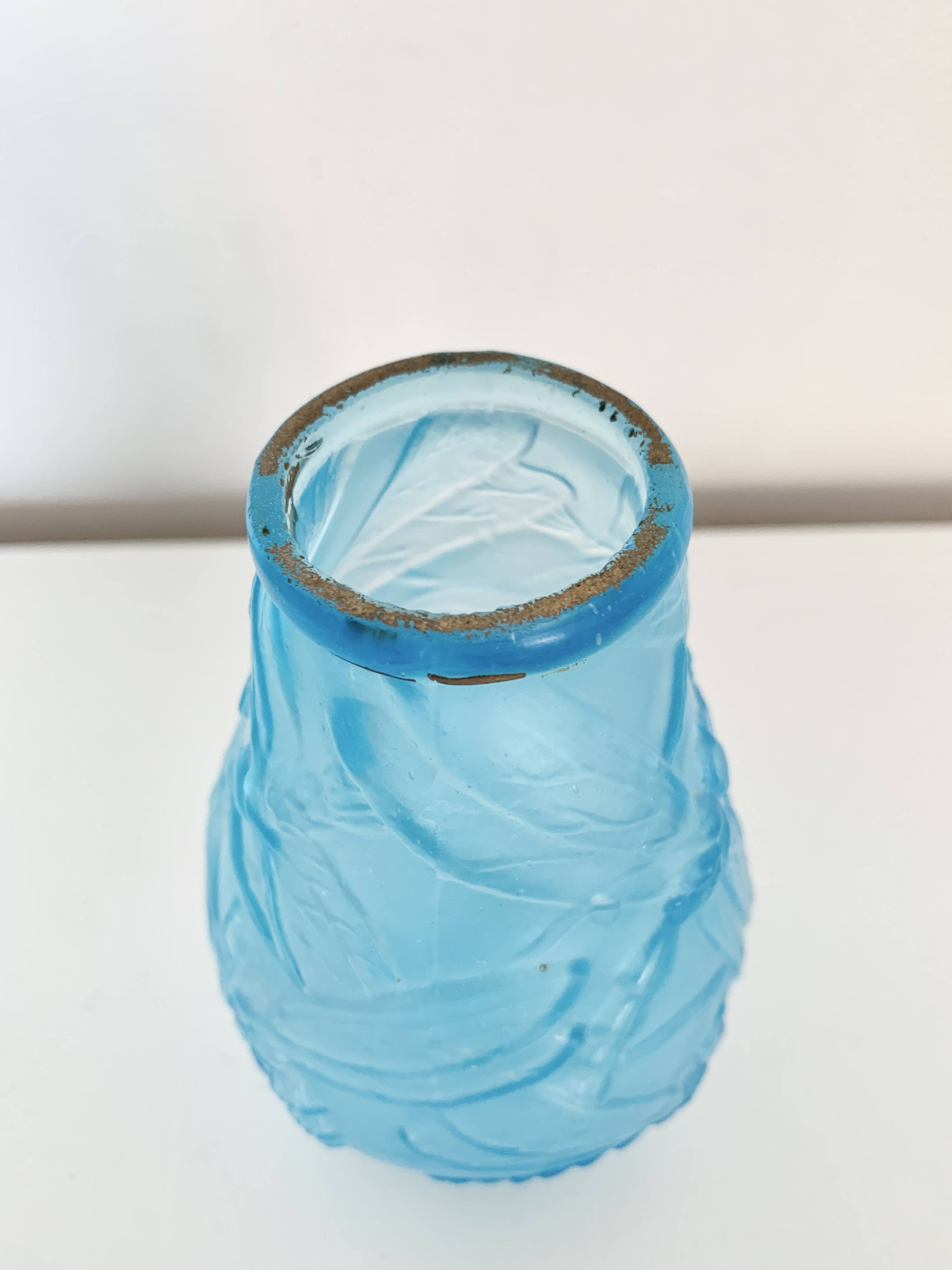 Moulded pressed blue glass vase