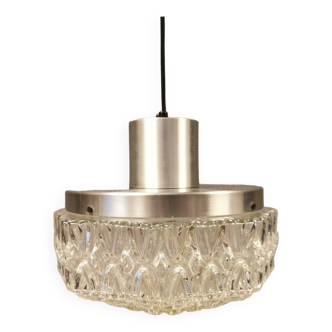 Beautiful hanging lamp in aluminium and hard-pressed crystal glass, probably Swedish