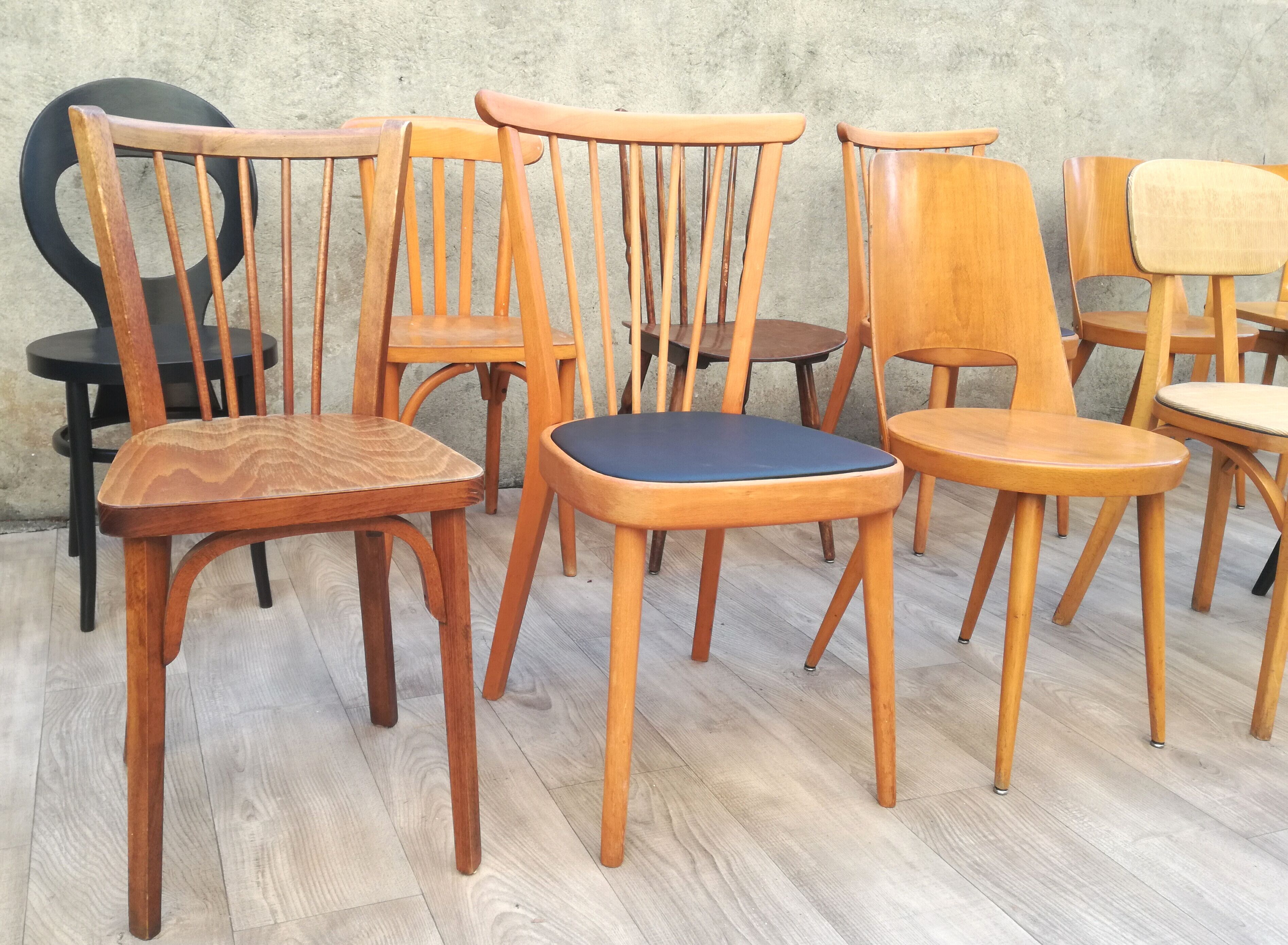 Set of 12 wooden Bistro chairs