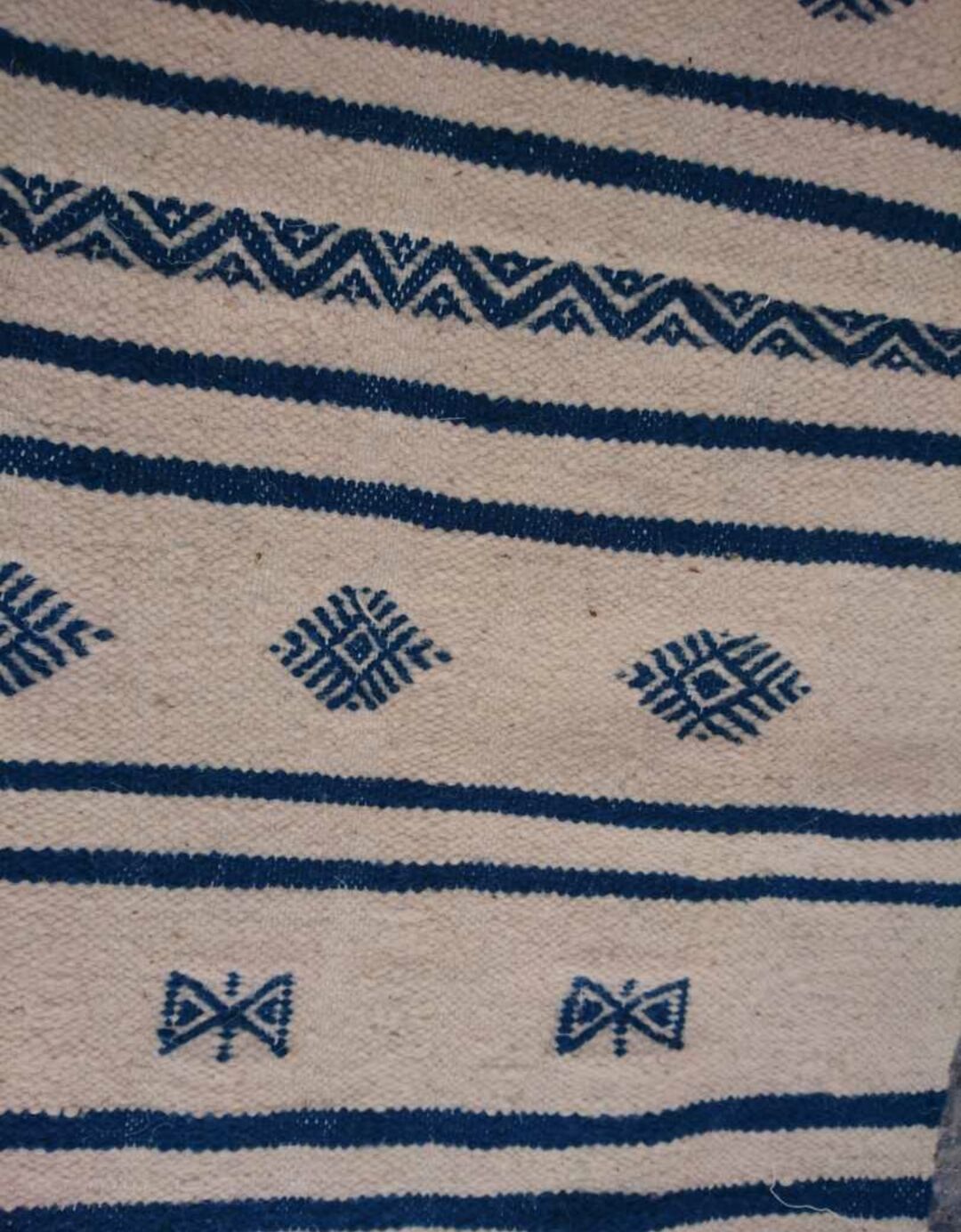 Carpet berber kilim beige and blue in pure wool 200x110cm