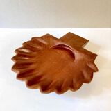 Fruit basket or large storage compartment in exotic wood in the shape of a scallop shell