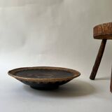 Large basket/trinket tray in blackened wood, wickerwork & mother-of-pearl