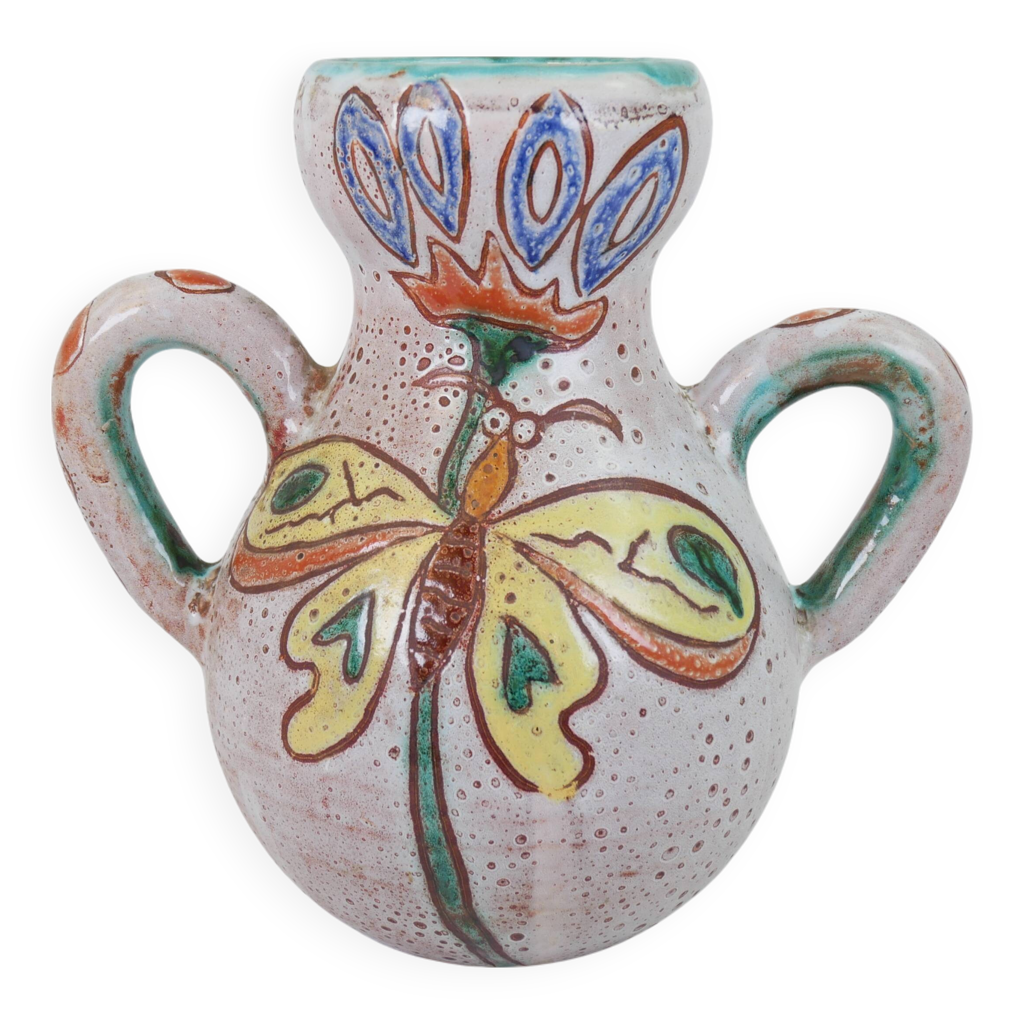 Vase Rond à Anse Vallauris - Céramique Décorative Vintage
