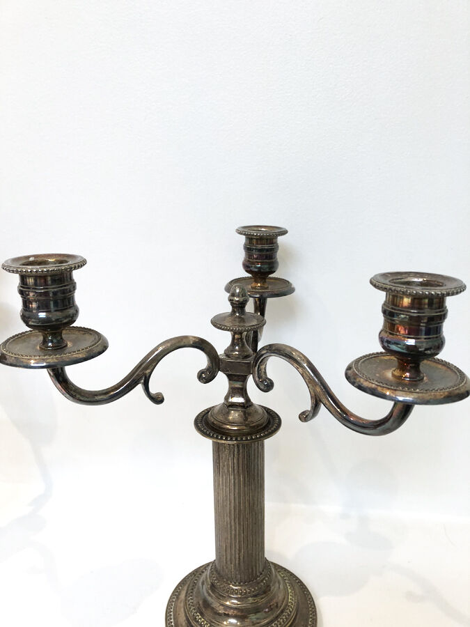 Pair of silver metal candle holders, 1950