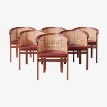 6 chaises de salle à manger en cuir mid-century (6)