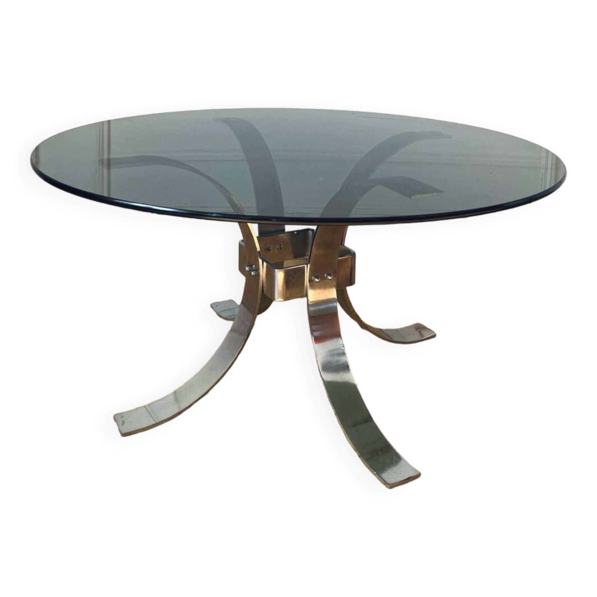 Round smoked glass coffee table from the 70s