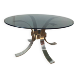 Round smoked glass coffee table from the 70s