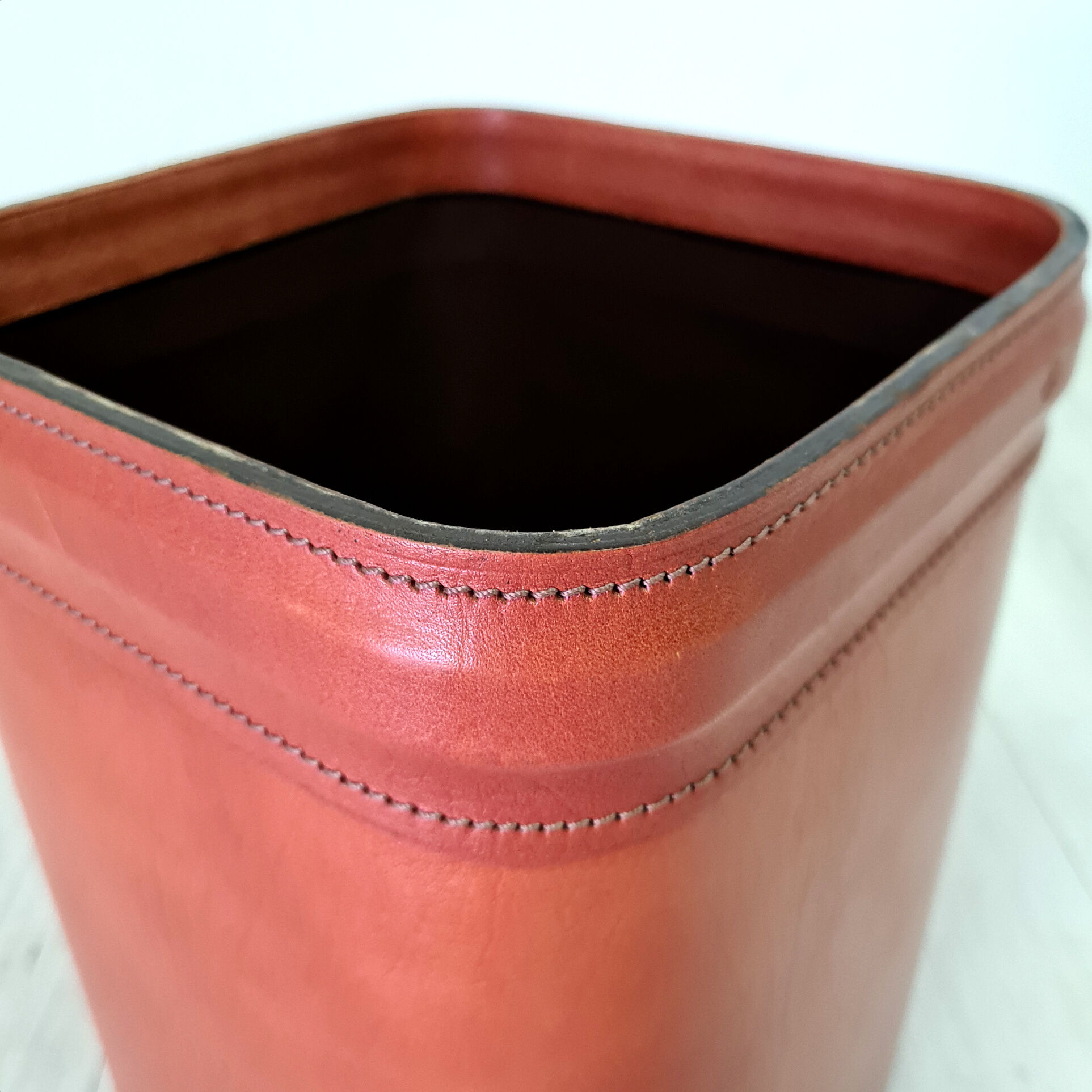 Stitched leather waste paper basket, 1960s