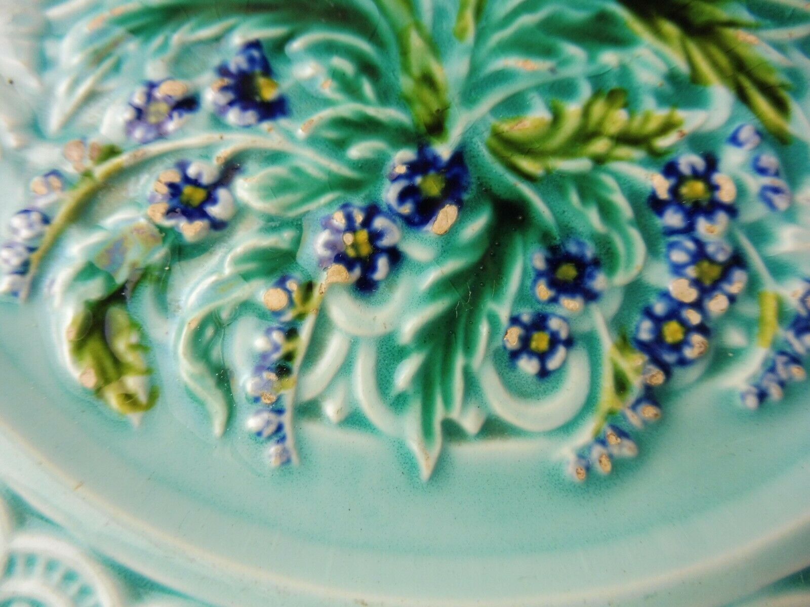 Lot of old majolica plates, flower décor, from Villeroy & Boch