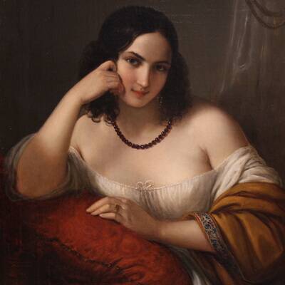 Portrait d'une dame signé N. Schiavoni et daté de 1842