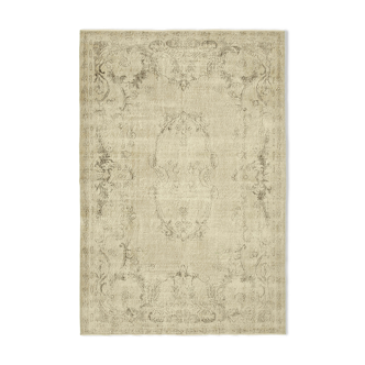 Hand-Knotted Antique Turkish Beige Carpet 207 cm x 309 cm