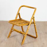 4 chaises pliante en bambou, rotin et laiton, Italie, 1970