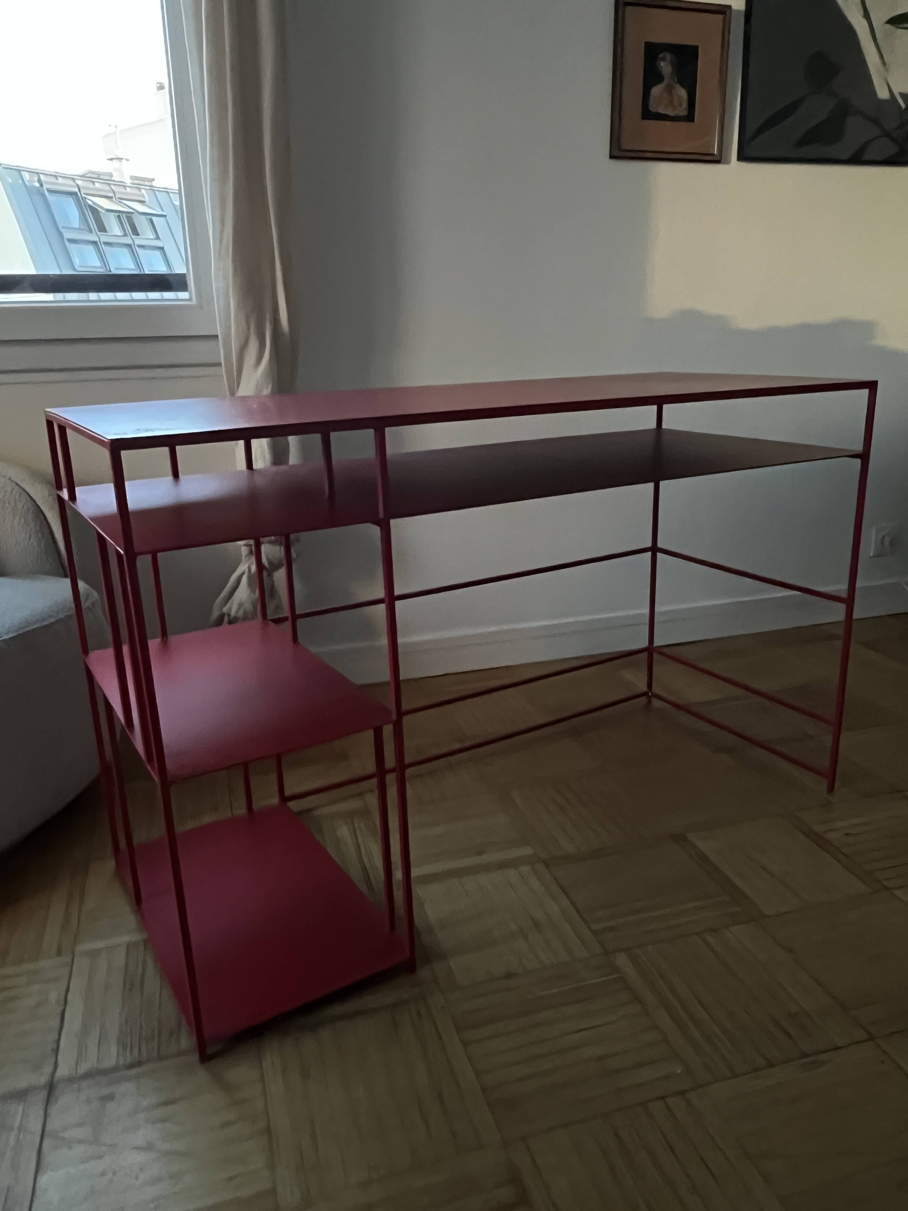 Red metal desk