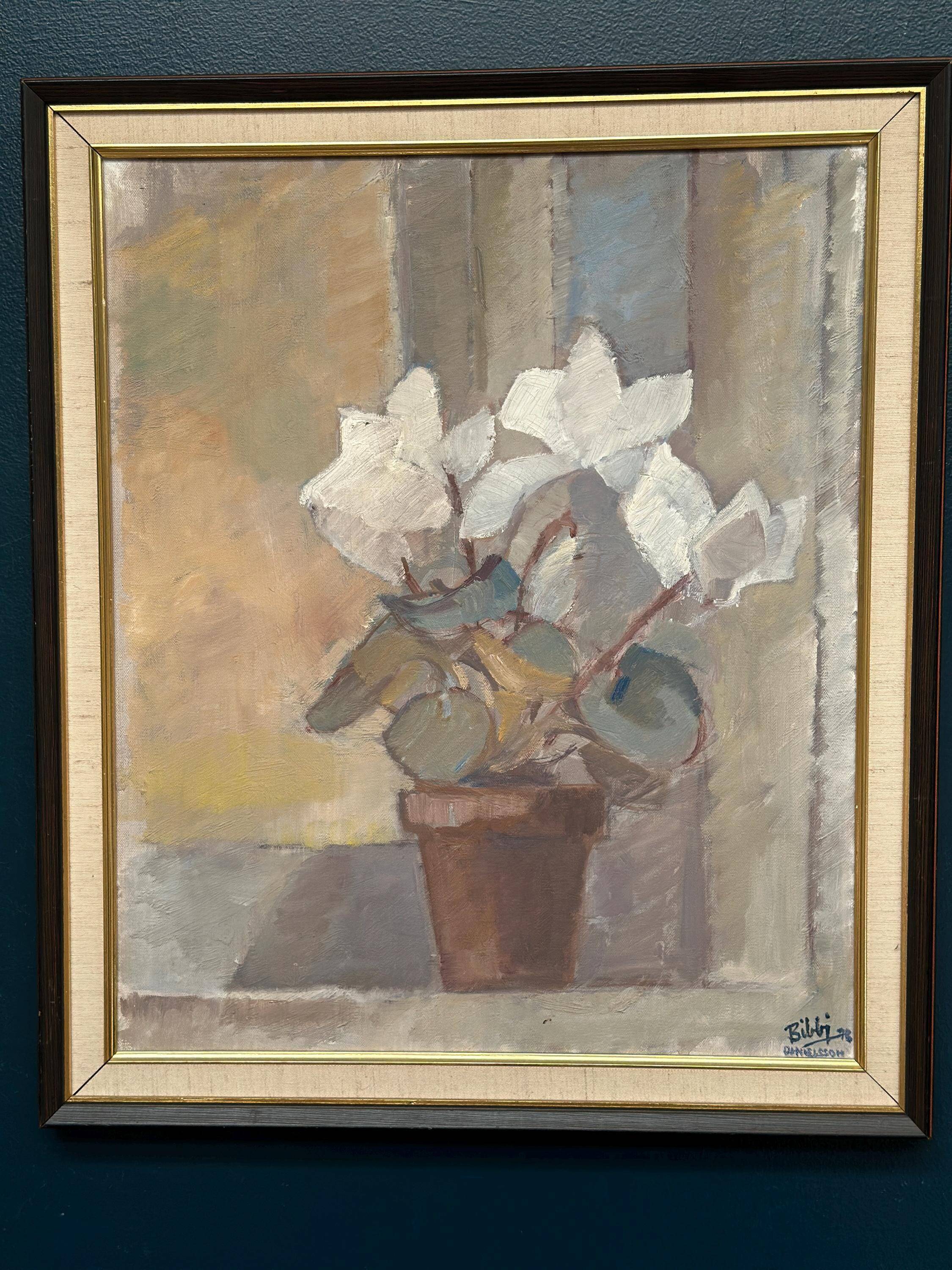 Huile sur toile originale suédoise – « Fleurs dans un pot » par Billi Danielsson