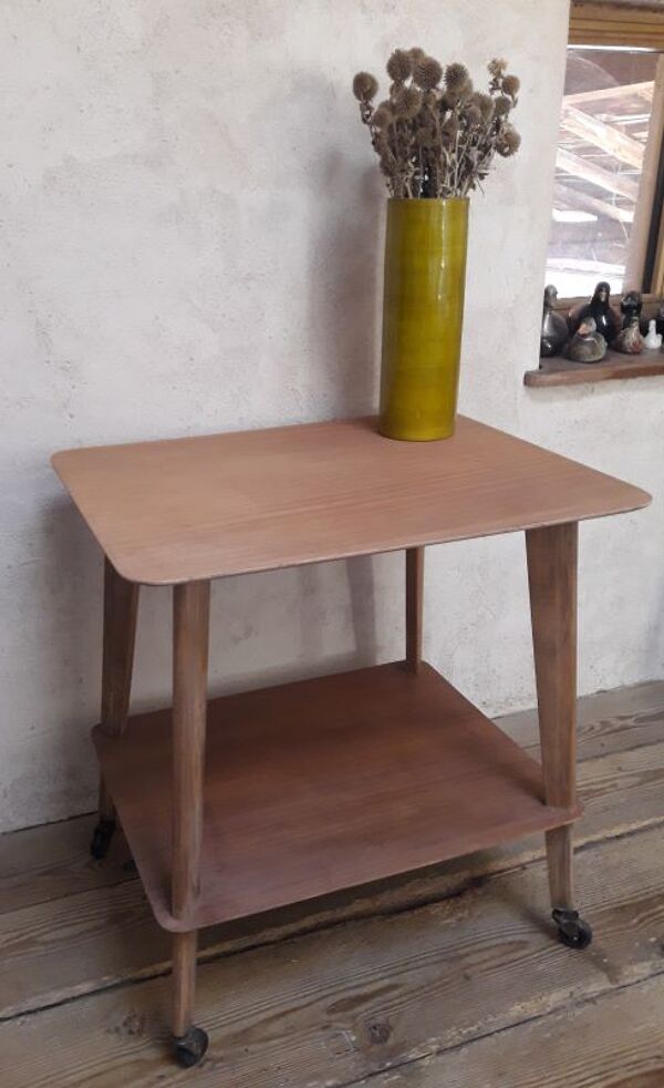 Table desserte pieds compas à roulettes années 1950