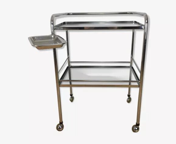 1970 chrome and smoked glass service, professional furniture, industrial style