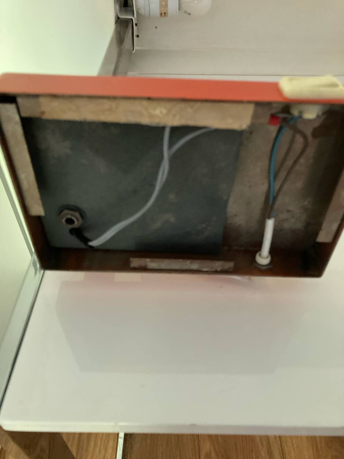 Large vintage orange desk lamp from the 70s in metal