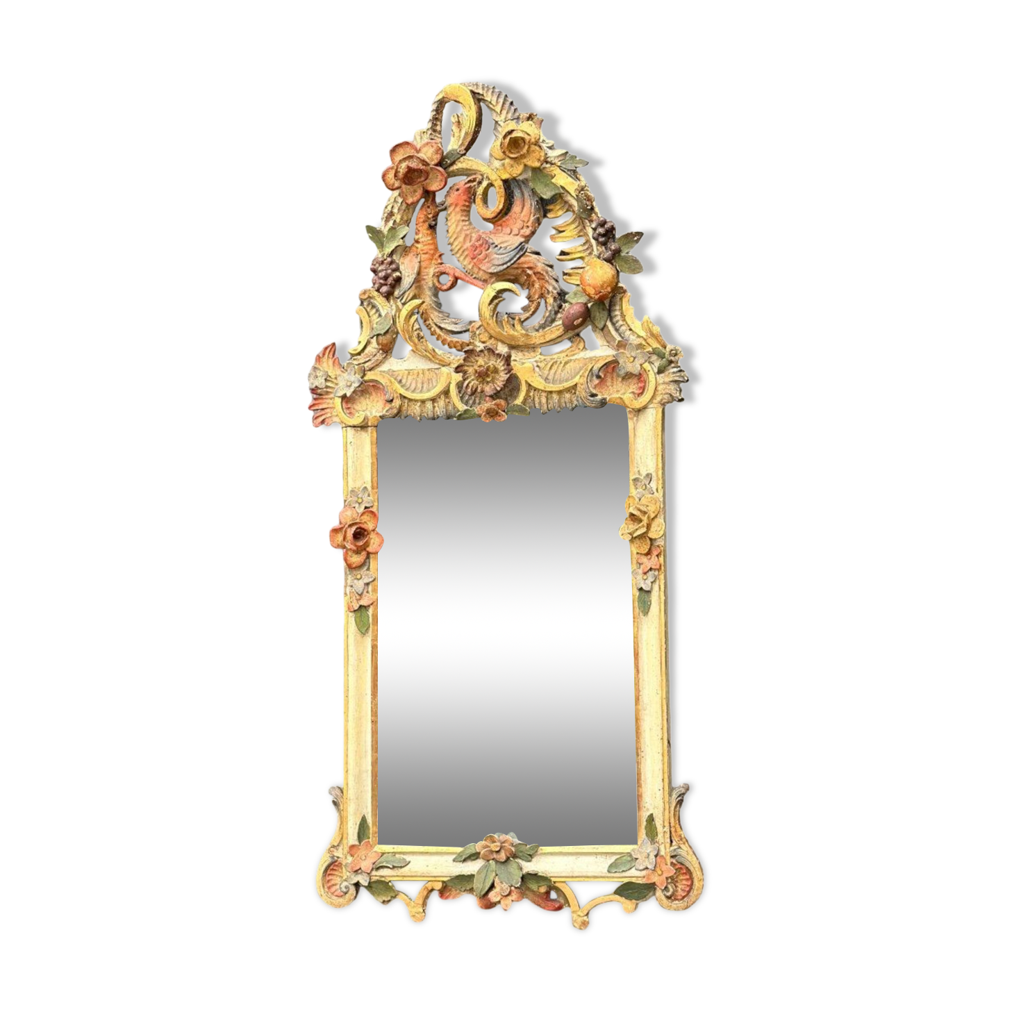 Miroir en bois sculpté doré et polychromé Venise vers 1880 40x81cm