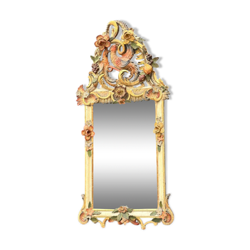 Carved wooden mirror, gilded and polychromed, Venice circa 1880