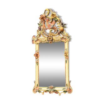 Miroir en bois sculpté doré et polychromé Venise vers 1880 40x81cm