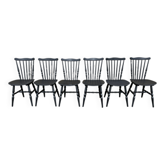 Lot 6 chaises Baumann Tacoma noires vintage années 60
