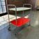 Vintage red mint and blue rolling table/bar cart/tea cart.