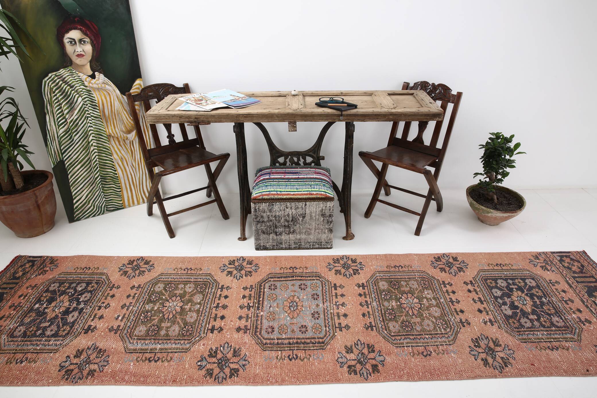 3x11 Dark Salmon Turkish Runner Rug, 85x336Cm SK 5476