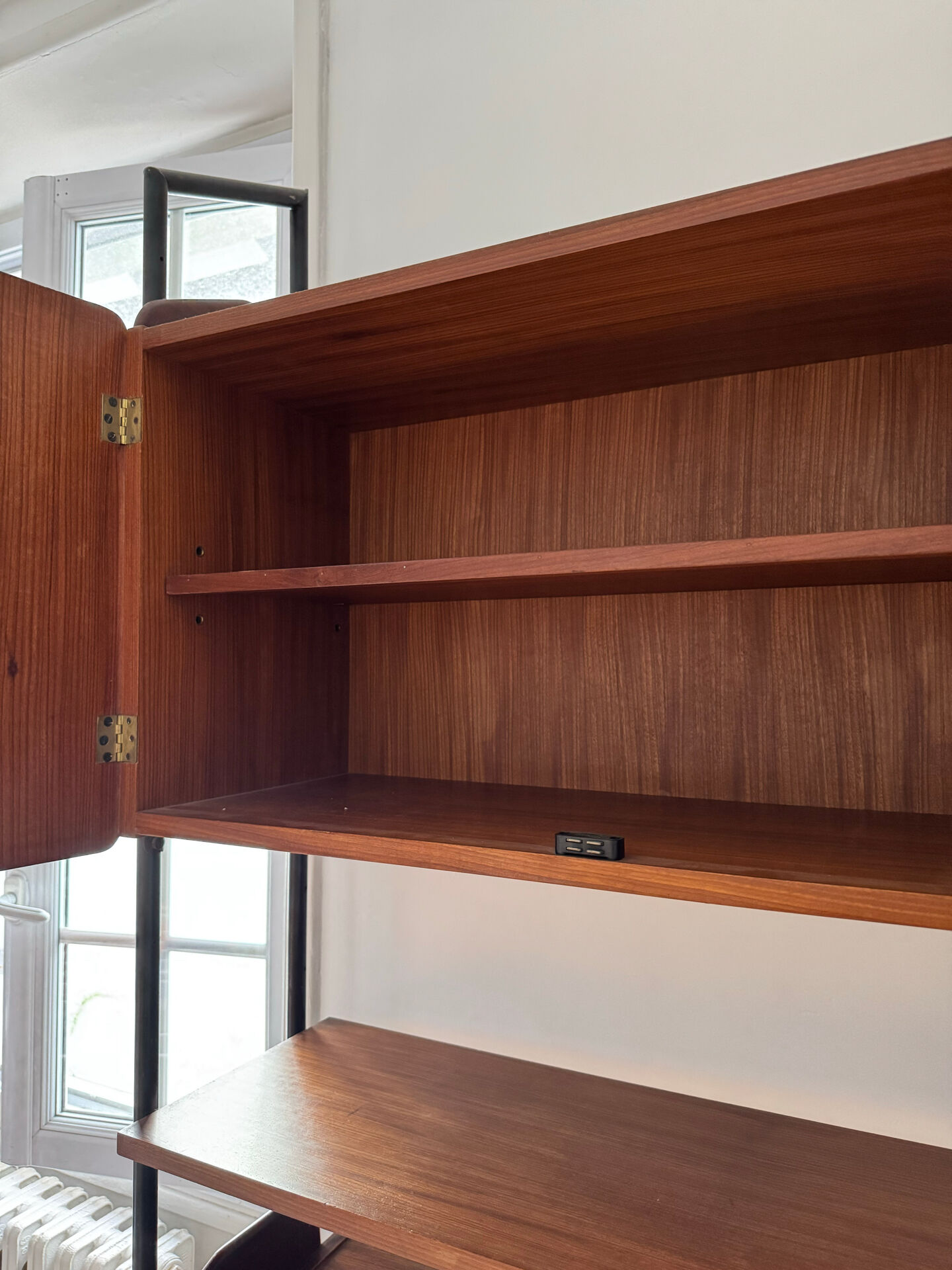 Modular vintage library in teak and black metal — Italian design,