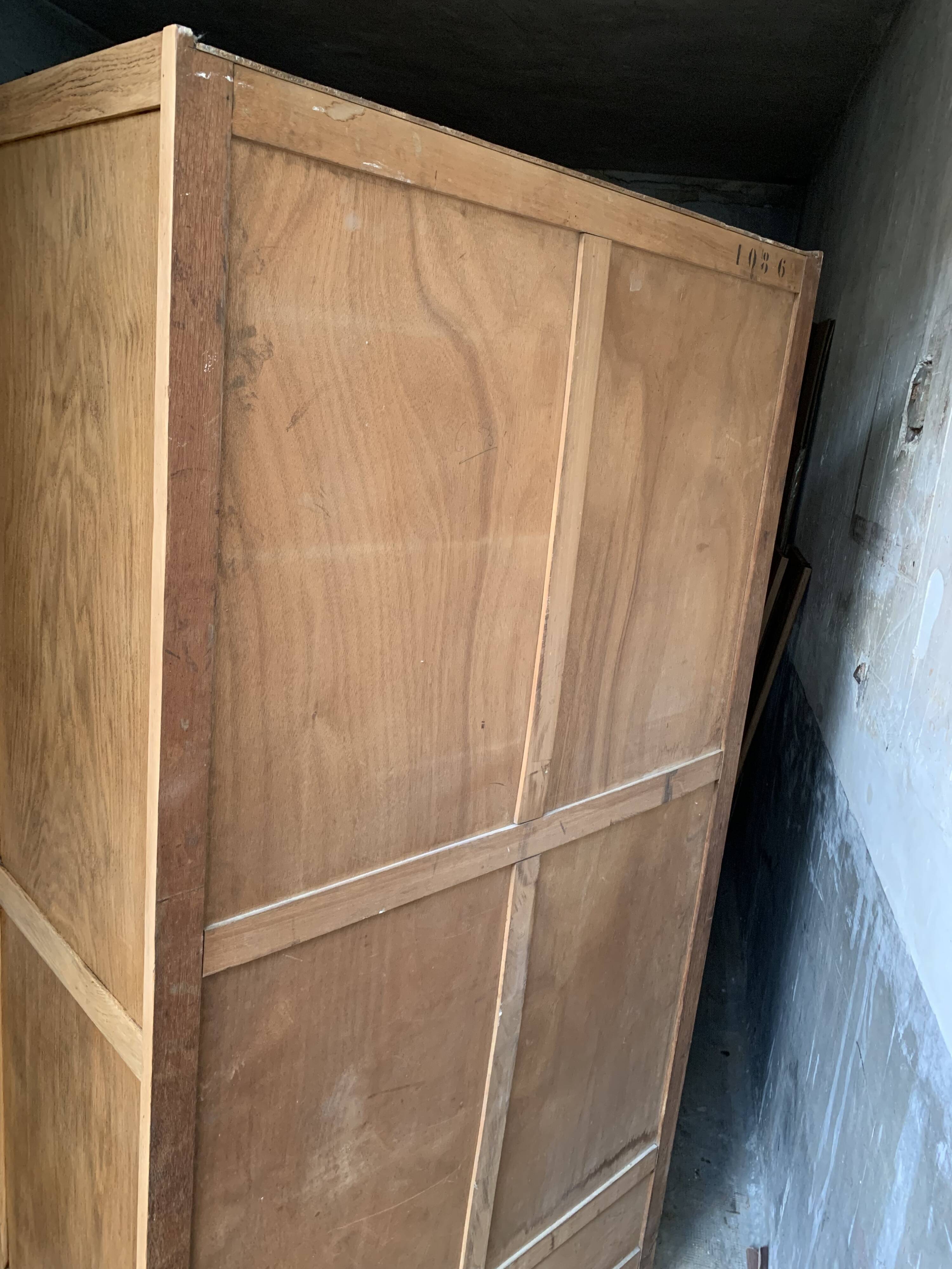 Parisian art deco glass cabinet in raw wood