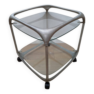 Mid-century side table by Lorenzo Burchiellaro in aluminium with glass shelves