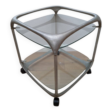 Mid-century side table by Lorenzo Burchiellaro in aluminium with glass shelves