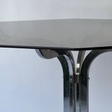 Smoked glass and chrome metal dining table 1970