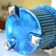 Cracked blue ceramic cache pot