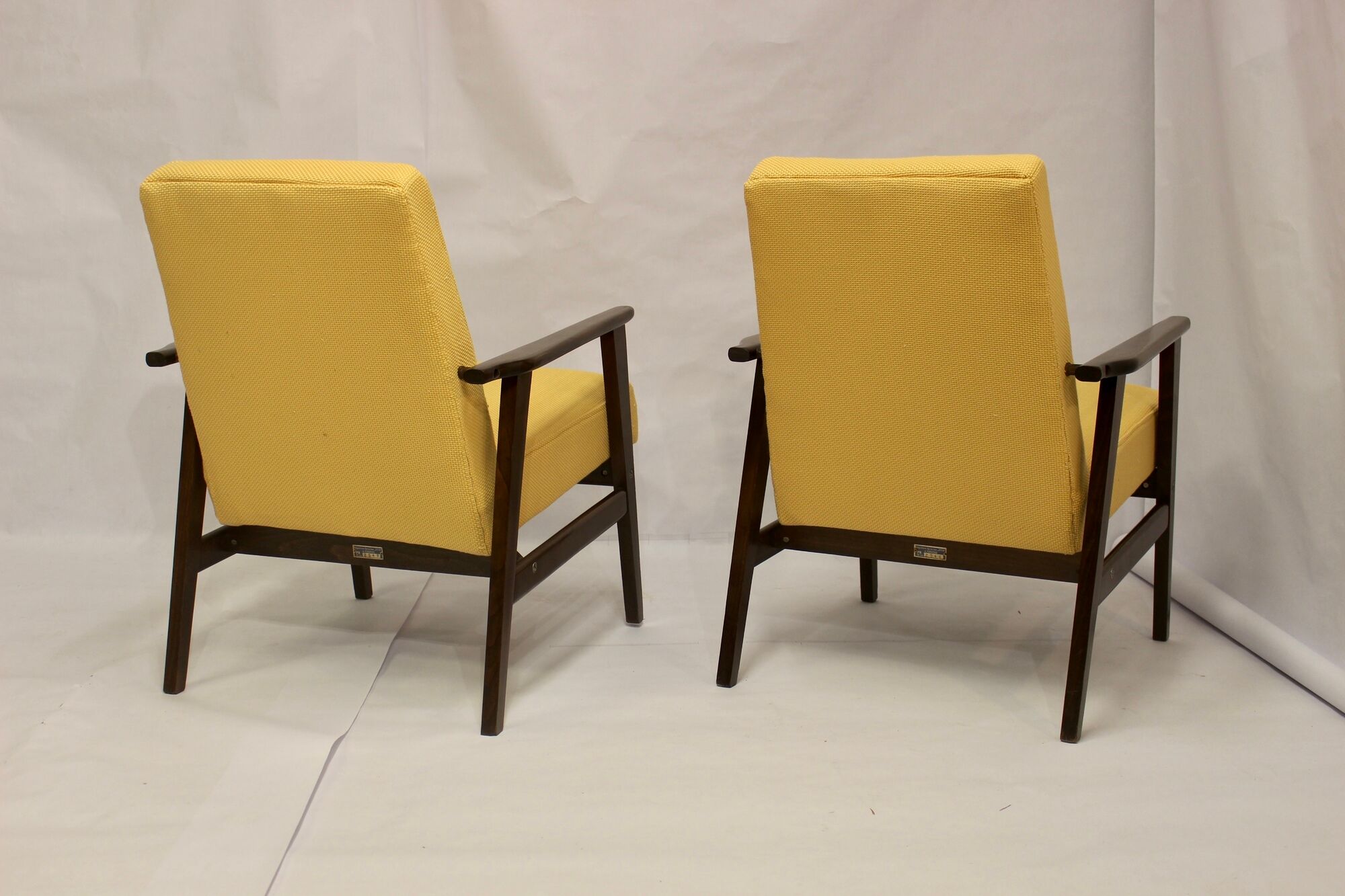Armchair Henryk Lis 300-190 years 1970 yellow fabric Pierre Frey.