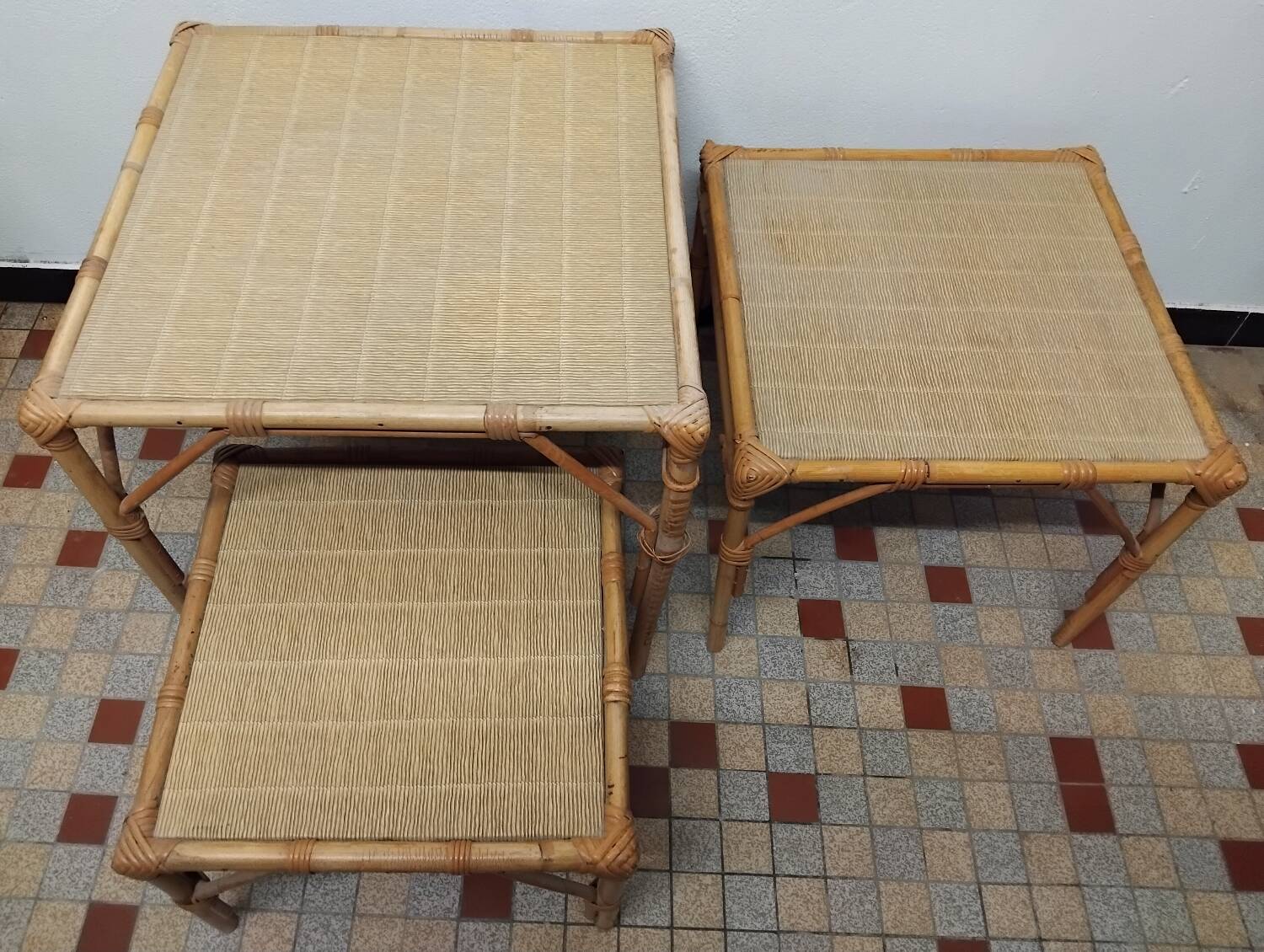 Set of 3 Vintage Rattan Coffee Tables