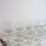 Service de verres en cristal ciselé, 3 x 6 verres, 18 verres au total, 1950, vintage