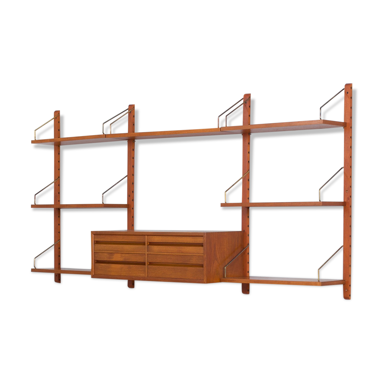 Poul Cadovius Teak dresser Wall Unit With a chest of drawers And 7 Shelves, Denmark 1960s