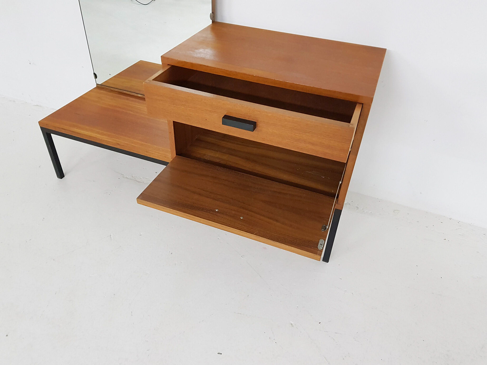 Mid-century teak hall way cabinet with mirror, The Netherlands 1950's