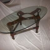 Year 1970 in wrought iron, leather and glass table