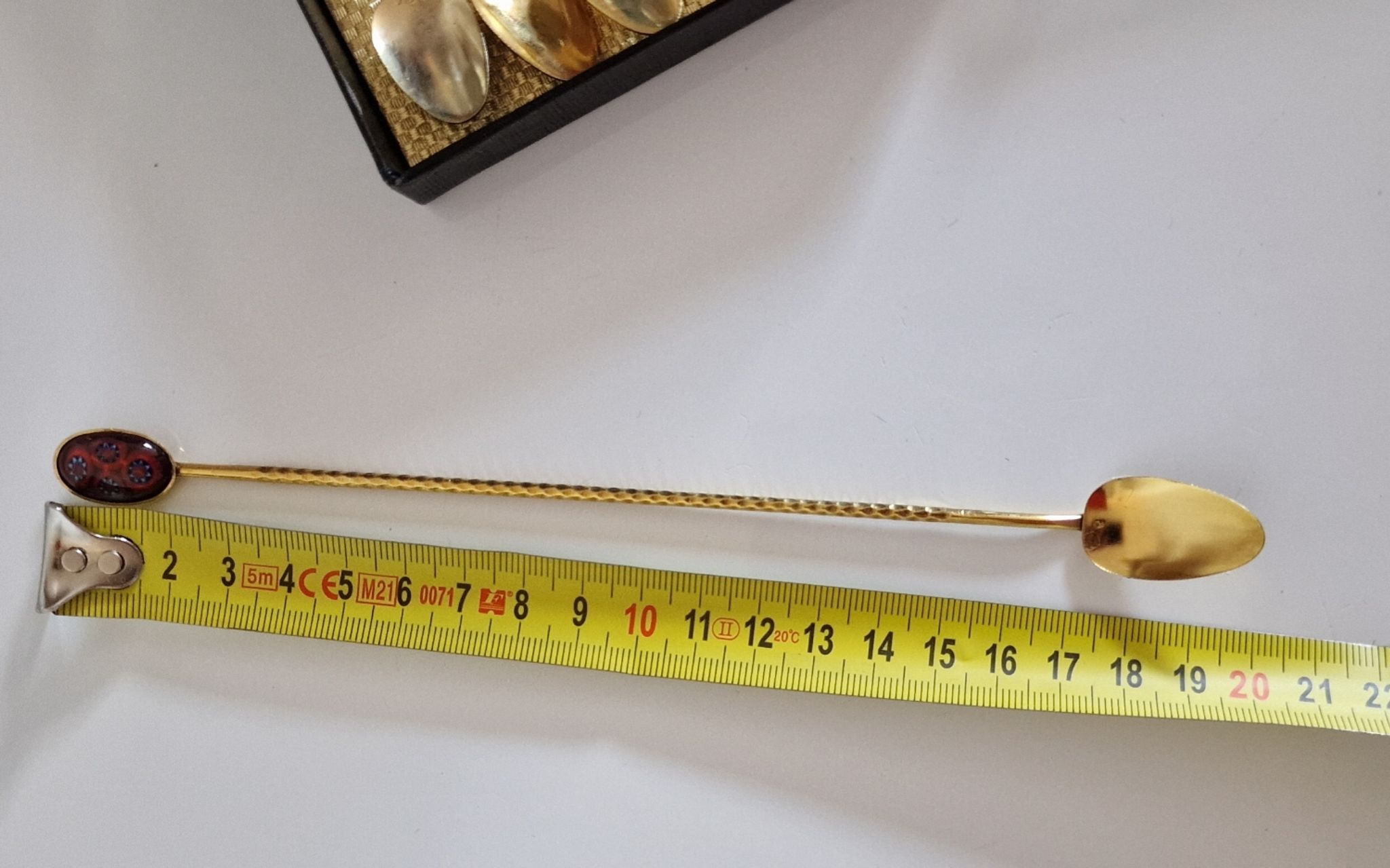 6 teaspoons Mazagran gilded to fine gold 24 carat finish enamels in Murano glass