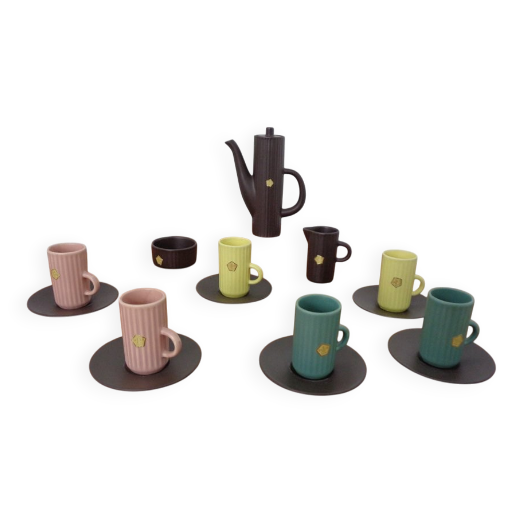 Swedish Syco Mocha Service, 1950s, Set of 15