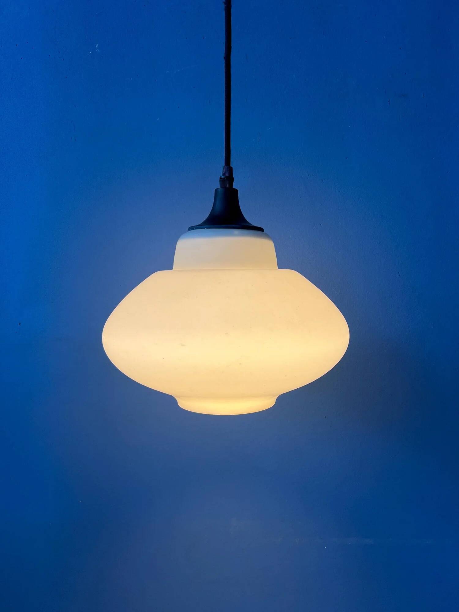 Mid-century milk glass pendant light attributed to Louis Kalff