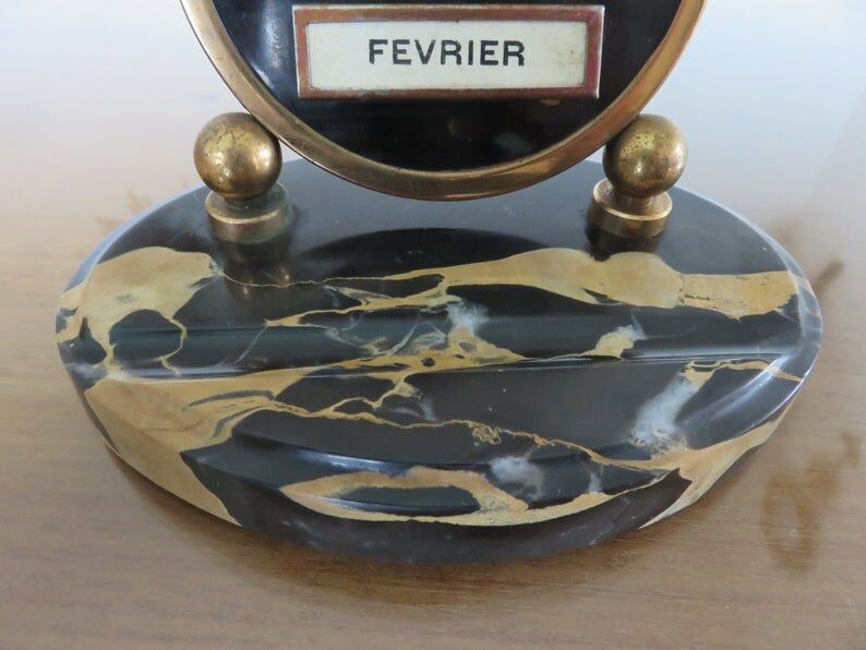 Perpetual Calendar "Mistral" art deco marble and brass 30 40