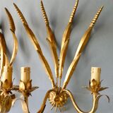 Pair of gold metal wheat ear sconces, 70s-80s