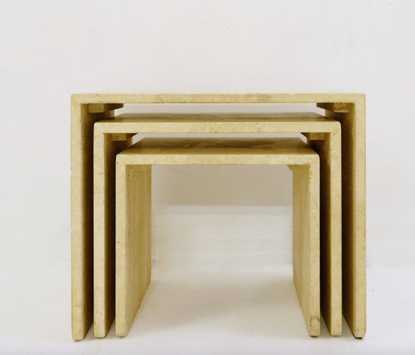 Set of 3 tables in travertine 1970