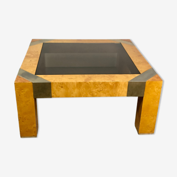 Vintage 70's coffee table in broussin and smoked glass top by milo baughman