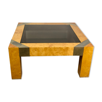 Vintage 70's coffee table in broussin and smoked glass top by milo baughman