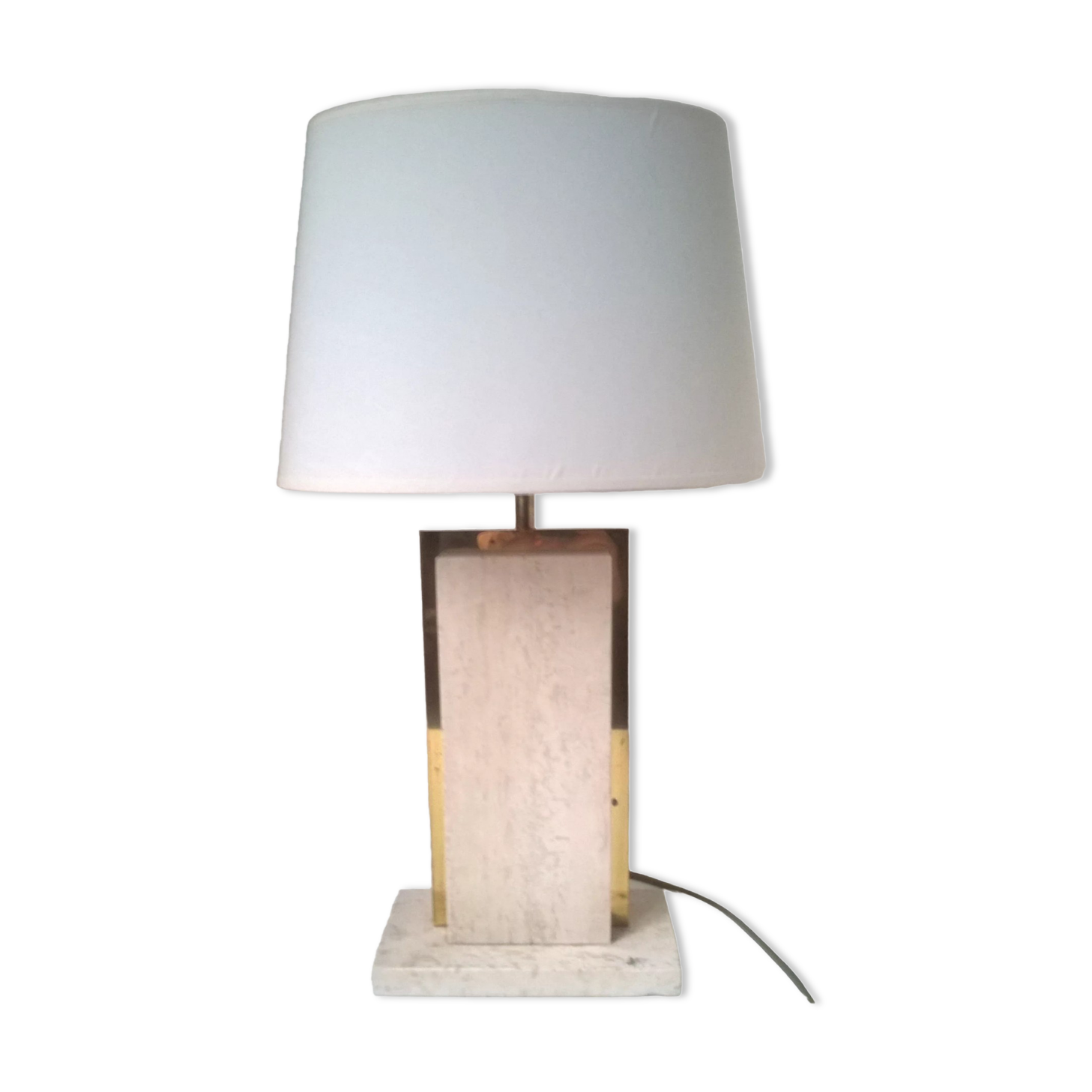 Travertine and gilded brass table lamp by Camille Breesch Belgium 1970
