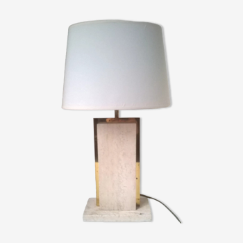 Table lamp in travertine and gilded brass by Camille Breesch Belgium 1970