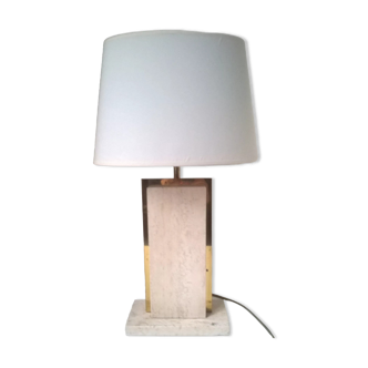 Table lamp in travertine and gilded brass by Camille Breesch Belgium 1970